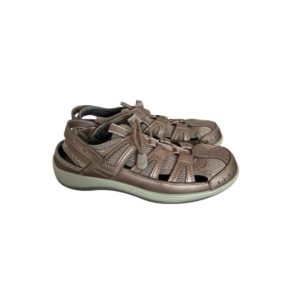 OrthoFeet 997 Verona Pewter Gray Womens Comfort Fisherman Sandals Shoe Size 9.5